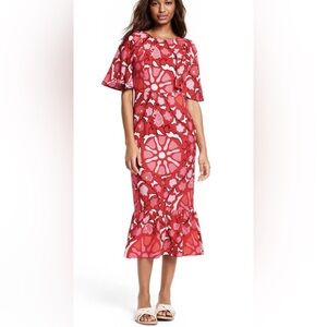 Rhode X Target Women's 6 Zinnia Floral Print Bell Sleeve Midi Dress Red/Pink